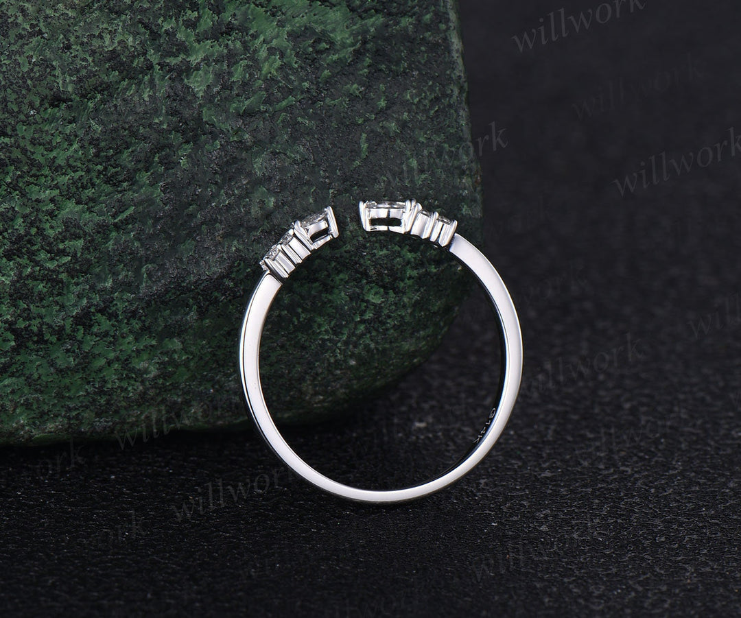 Open gap curved art deco diamond wedding band solid 14k white gold 6 stone ring moissanite stacking ring band women anniversary ring gift