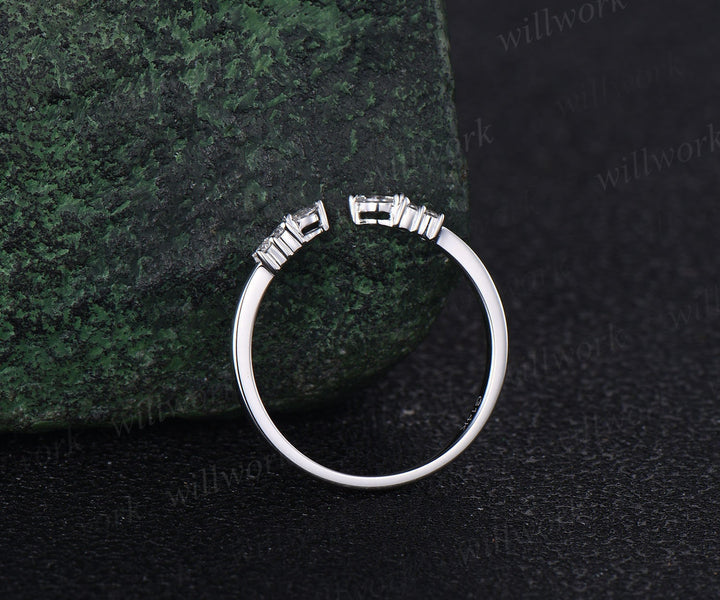Open gap curved art deco diamond wedding band solid 14k white gold 6 stone ring moissanite stacking ring band women anniversary ring gift