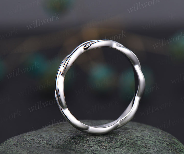 Full eternity solitaire wedding band 14k white gold twisted vintage wedding ring anniversary ring stacking band women gift