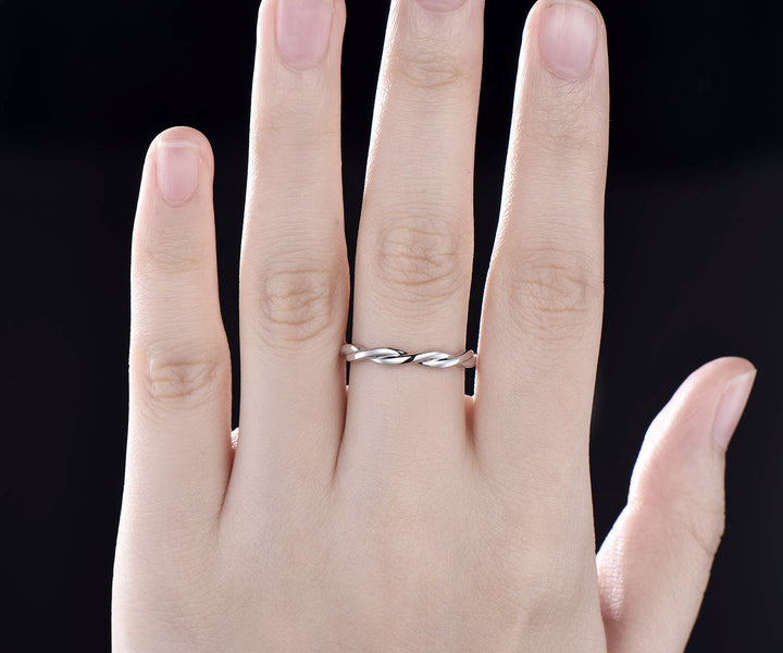 Full eternity solitaire wedding band 14k white gold twisted vintage wedding ring anniversary ring stacking band women gift