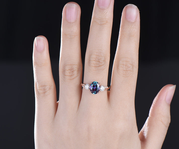 Vintage oval cut Alexandrite engagement ring solid 14k rose gold eternity twisted moissanite wedding promise bridal ring women fine jewelry