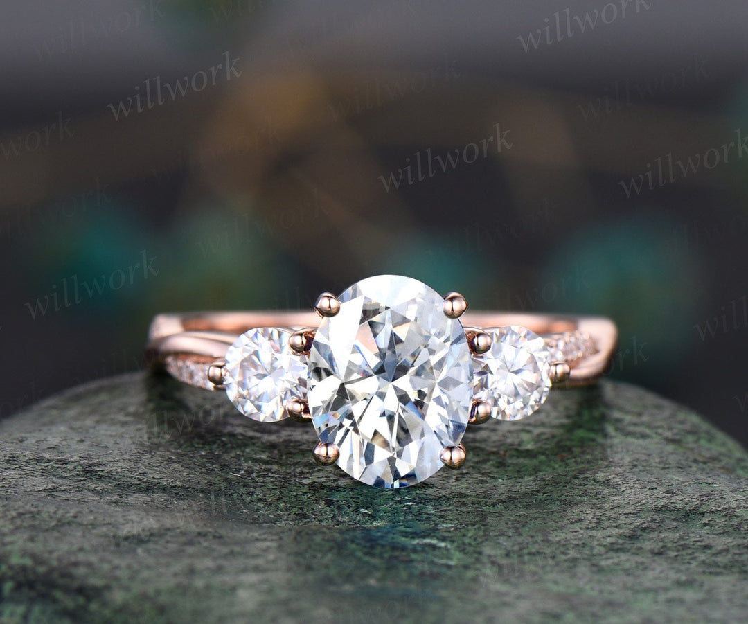 Vintage oval cut moissanite engagement ring solid 14k rose gold eternity twisted bridal wedding ring women unique promise ring her
