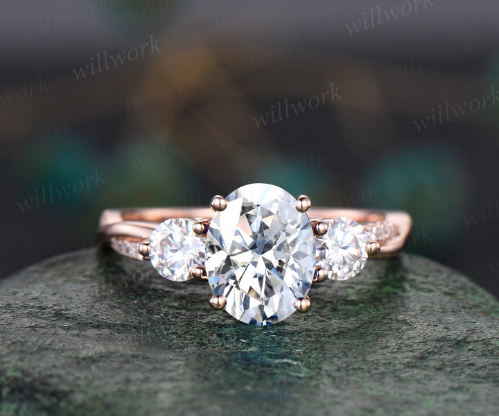 Vintage oval cut moissanite engagement ring solid 14k rose gold eternity twisted bridal wedding ring women unique promise ring her