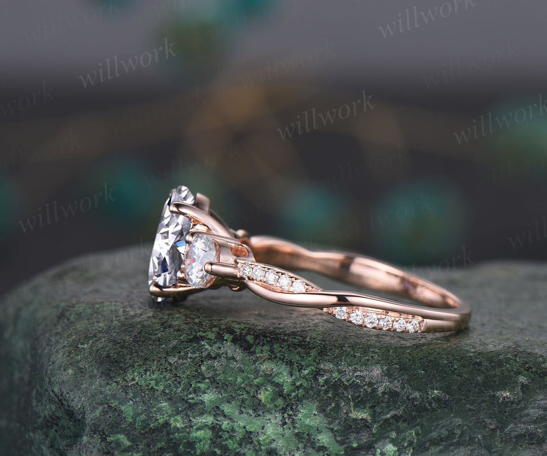 Vintage oval cut moissanite engagement ring solid 14k rose gold eternity twisted bridal wedding ring women unique promise ring her