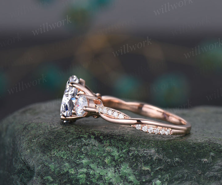 Vintage oval cut moissanite engagement ring solid 14k rose gold eternity twisted bridal wedding ring women unique promise ring her
