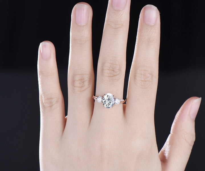 Vintage oval cut moissanite engagement ring solid 14k rose gold eternity twisted bridal wedding ring women unique promise ring her