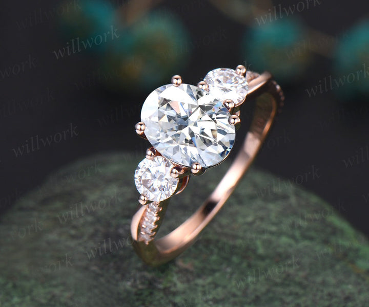 Vintage oval cut moissanite engagement ring solid 14k rose gold eternity twisted bridal wedding ring women unique promise ring her