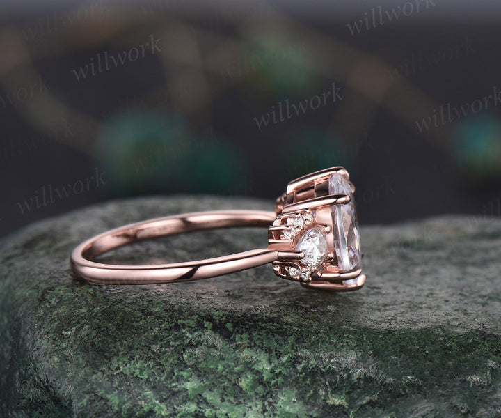 2ct oval cut IGI lab-grown diamond engagement ring solid 14k rose gold 6 prong cluster pear diamond ring vintage promise wedding bridal ring women