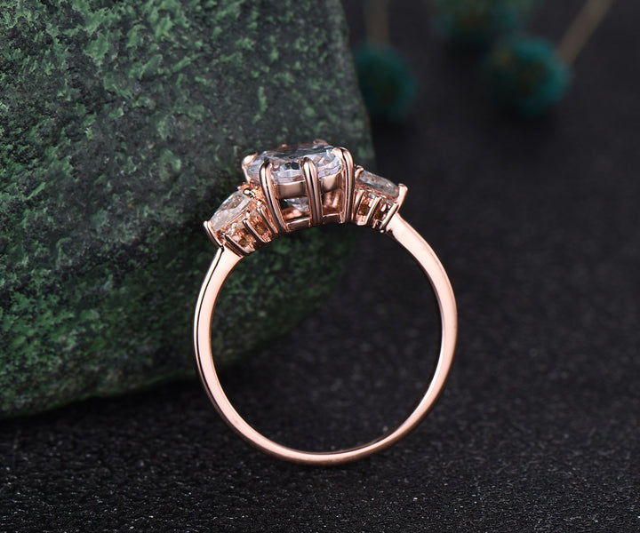 2ct oval cut IGI lab-grown diamond engagement ring solid 14k rose gold 6 prong cluster pear diamond ring vintage promise wedding bridal ring women