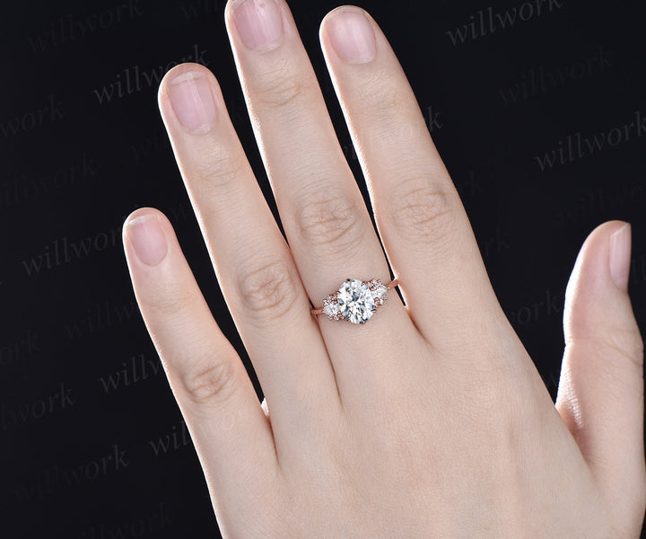2ct oval cut IGI lab-grown diamond engagement ring solid 14k rose gold 6 prong cluster pear diamond ring vintage promise wedding bridal ring women