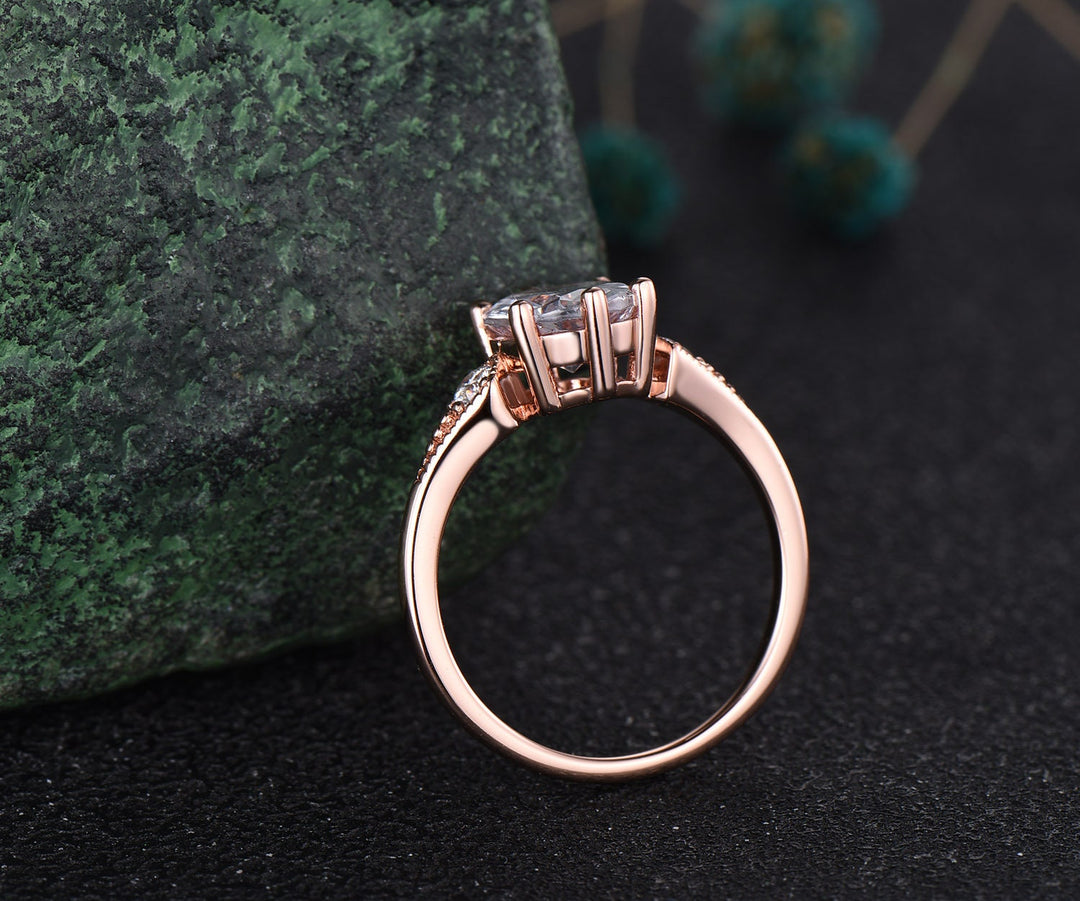 Vintage style 2ct oval moissanite engagement ring set rose gold three stone art deco cluster diamond wedding bridal ring set women jewelry