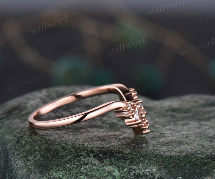 Curved opal wedding band solid 14k rose gold vintage snowdrift amethyst moissanite wedding ring band women stacking anniversary ring gift