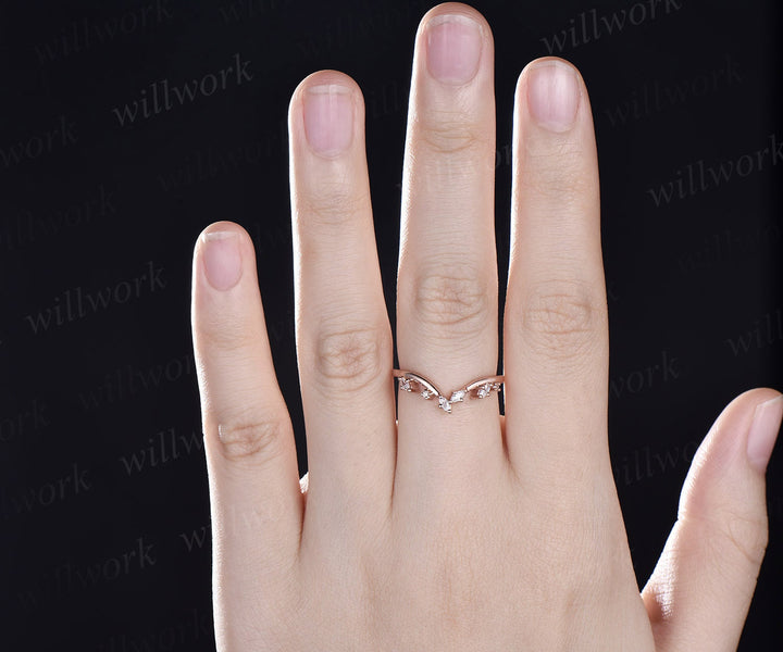 Curved art deco diamond wedding band solid 14k rose gold cluster marquise cut moissanite wedding ring band vintage women anniversary gift