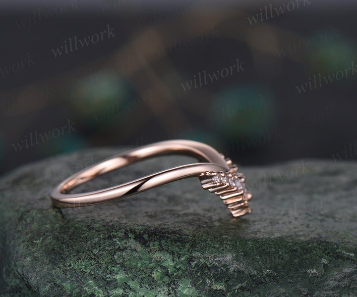 Curved snowdrift diamond wedding band solid 14k rose gold Minimalist moissanite wedding ring band stacking bridal anniversary ring women