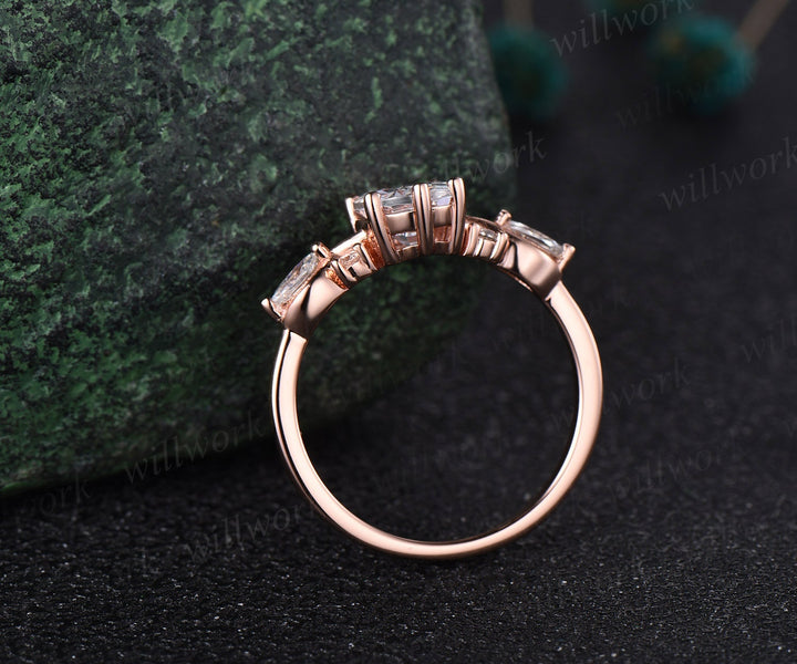 Oval rose quartz ring rose gold 6 prong art deco cluster unique engagement ring women antqiue diamond ring vintage dainty crystal ring gift