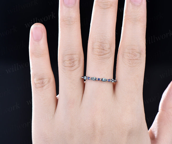Marquise cut alexandrite wedding band 14k white gold natural sapphire ring vintage art deco wedding ring dainty anniversary ring gift