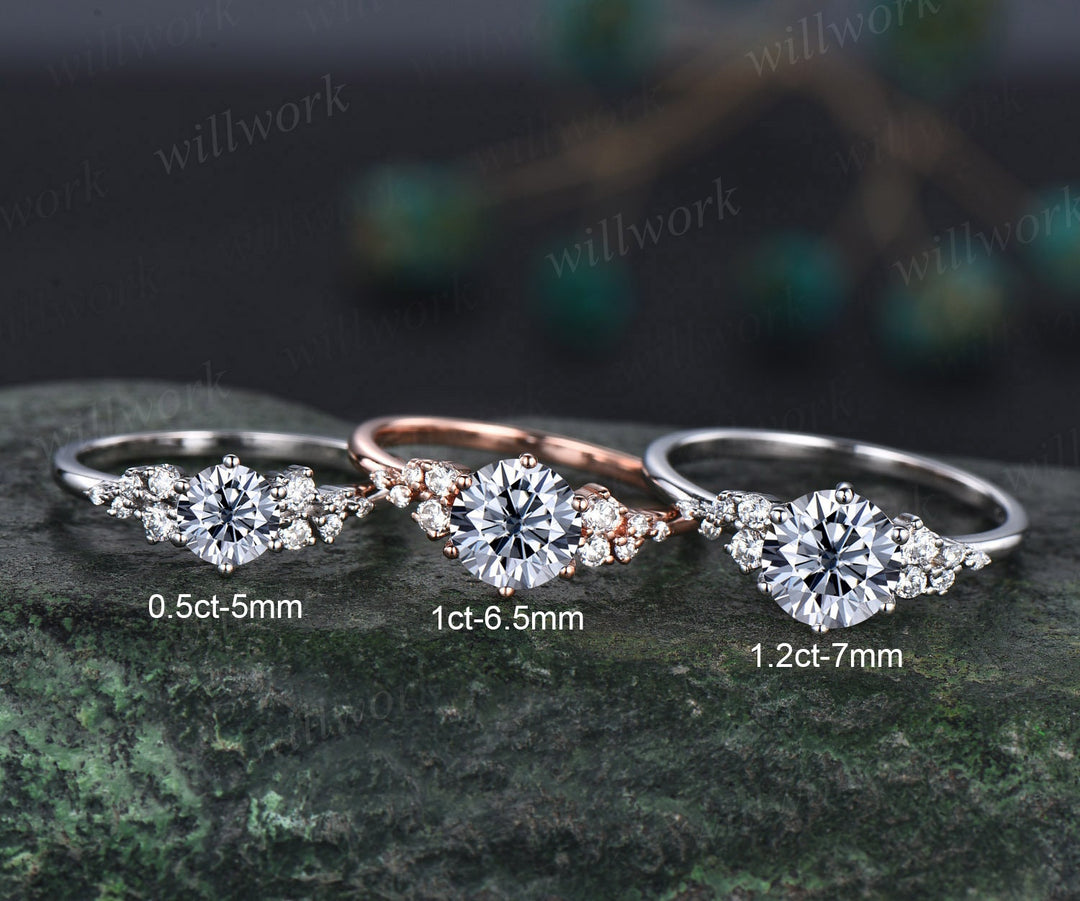 Vintage round gray moissanite engagement ring white gold unique snowdrift 6 prong engagement ring dainty diamond wedding ring for women gift
