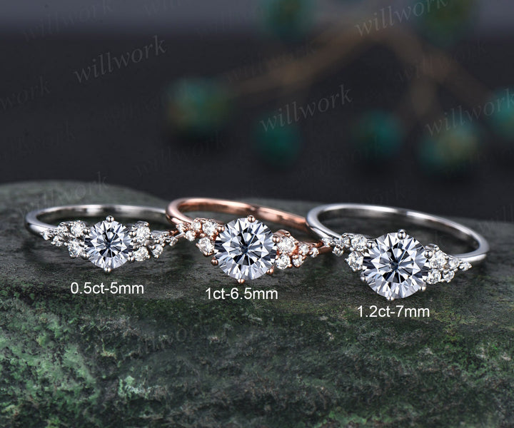 Vintage round gray moissanite engagement ring white gold unique snowdrift 6 prong engagement ring dainty diamond wedding ring for women gift