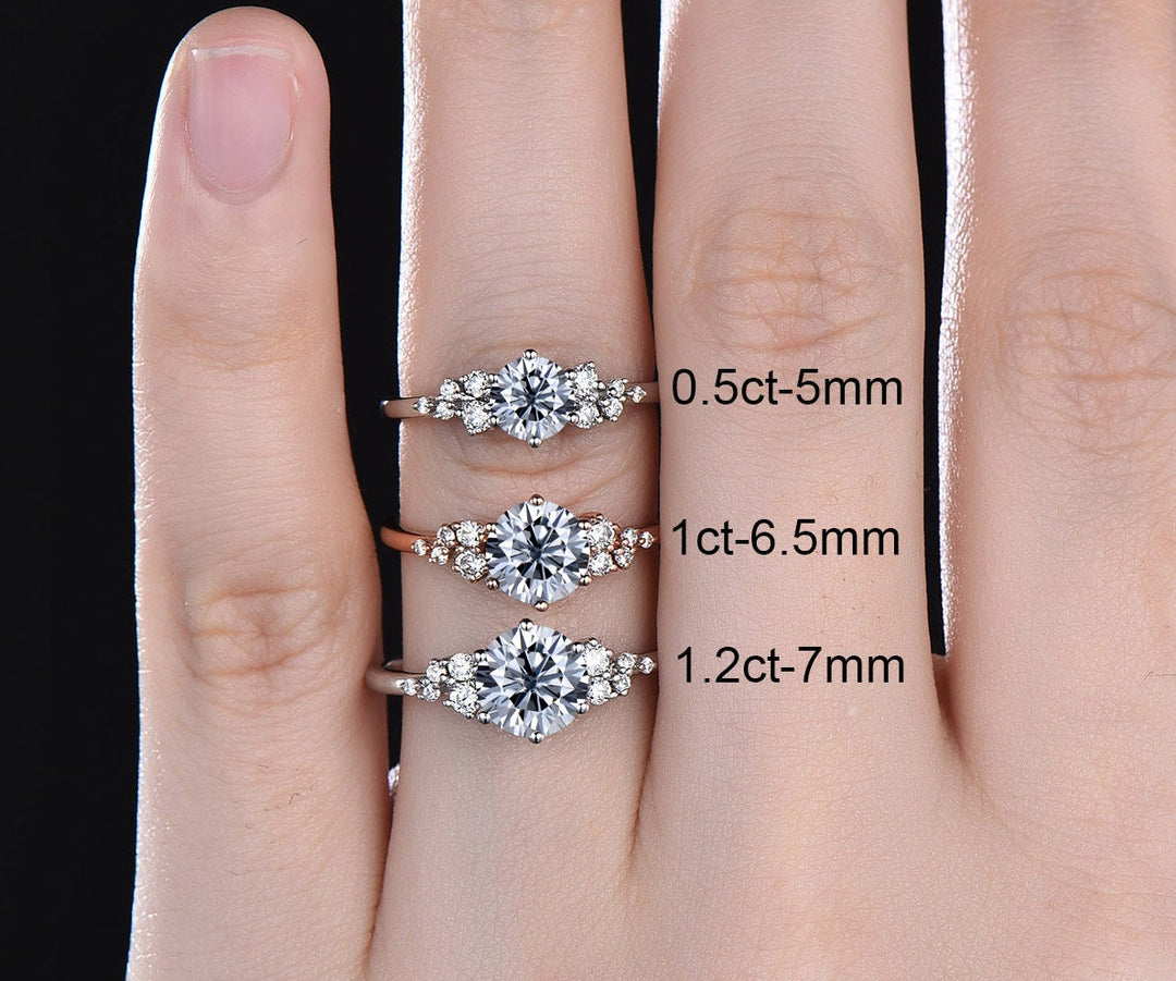 Vintage round gray moissanite engagement ring white gold unique snowdrift 6 prong engagement ring dainty diamond wedding ring for women gift
