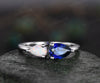 Toi et Moi pear sapphire ring white gold white opal ring vintage Minimalist unique engagement ring dainty gemstone anniversary ring women