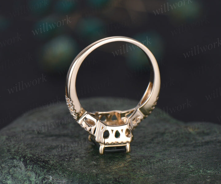 Emerald cut Aquamarine ring vintage infinity halo unique engagement ring twisted diamond ring solid yellow gold promise wedding ring women
