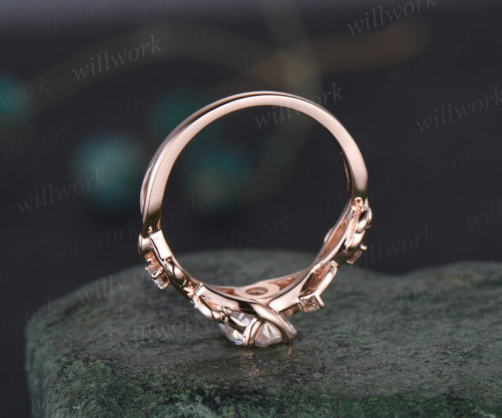 Vintage hexagon cut moissanite engagement ring nature inspired leaf rose gold diamond ring retro twig Twisted promise wedding ring women