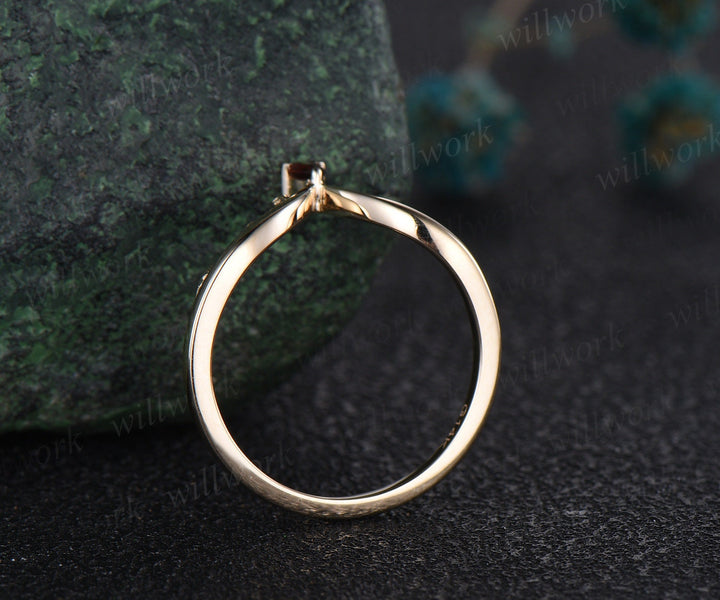 Nature inspired leaf pear diamond wedding band 14k yellow gold art deco vintage moissanite wedding ring band anniversary ring women gift