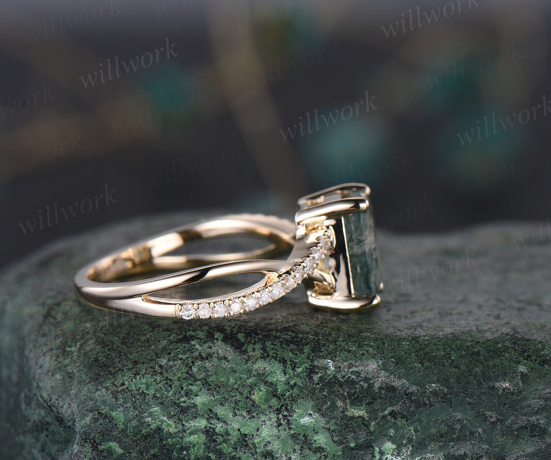Kite cut IGI lab-grown diamond engagement ring solid 14k rose gold half eternity infinity Twisted halo diamond wedding bridal ring women