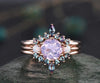 Vintage round Lavender Amethyst engagement ring set rose gold three stone opal ring women alexandrite wedding ring set gemstone crystal ring