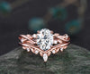 Nature inspired oval cut IGI lab-grown diamond engagement ring set twisted leaf women five stone diamond-accented anniversary bridal wedding ring set