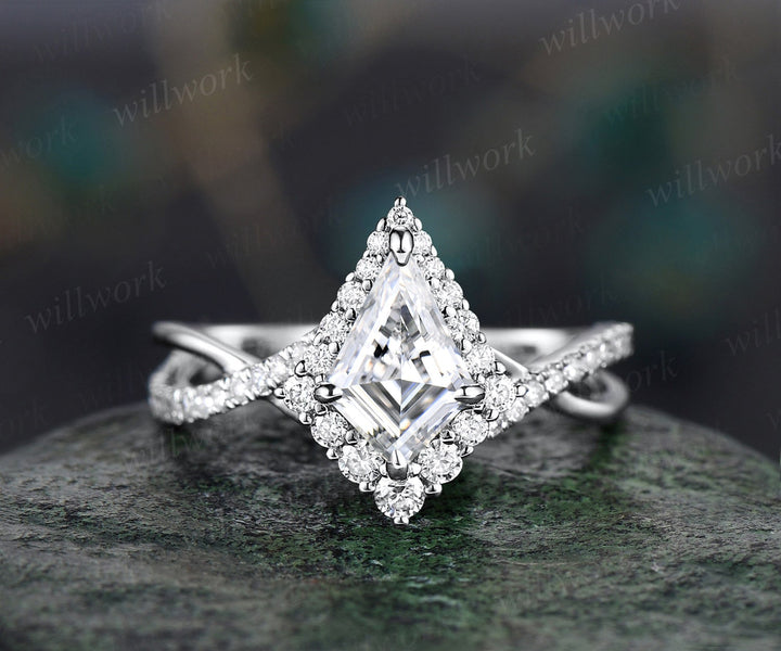 Kite cut IGI lab-grown diamond engagement ring solid 14k rose gold half eternity infinity Twisted halo diamond wedding bridal ring women