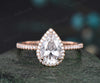 Vintage pear shaped IGI lab-grown diamond engagement ring rose gold half eternity halo diamond-accented ring unique stacking wedding bridal ring women