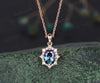 Unique oval alexandrite necklace rose gold star snowdrift halo moissanite diamond necklace pendant women bridal anniversary gift jewelry