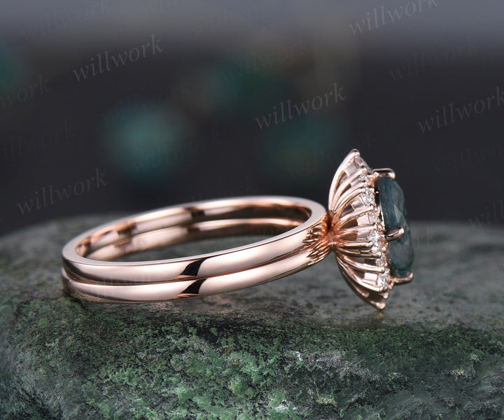 Oval cut Lavender Amethyst engagement ring snowdrift halo diamond bridal set solid 14k rose gold stacking Solitaire wedding ring band women