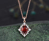 Vintage oval red garnet necklace solid 14k 18k rose gold art deco princess moissanite diamond necklace pendant women bridal promise gift