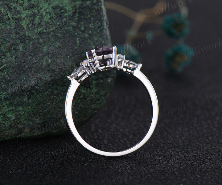 Vintage oval Lavender Amethyst engagement ring white gold opal ring moissanite promise wedding bridal ring set women purple gemstone gift