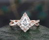 Kite cut IGI lab-grown diamond engagement ring solid 14k rose gold half eternity infinity Twisted halo diamond wedding bridal ring women