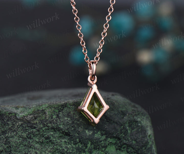 Kite peridot necklace solid 14k 18k rose gold vintage unique Personalized pendant for women her gemstone anniversary bridal gift mother