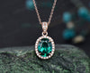 2ct oval cut green emerald necklace solid 14k rose gold vintage unique halo diamond necklace pendant women May birthstone anniversary gift