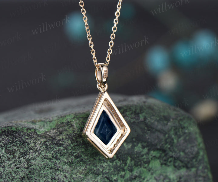 Vintage kite London blue topaz necklace solid 14k 18k yellow gold halo diamond pendant women dainty unique anniversary gift mother jewelry