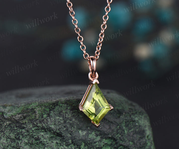 Kite peridot necklace solid 14k 18k rose gold vintage unique Personalized pendant for women her gemstone anniversary bridal gift mother