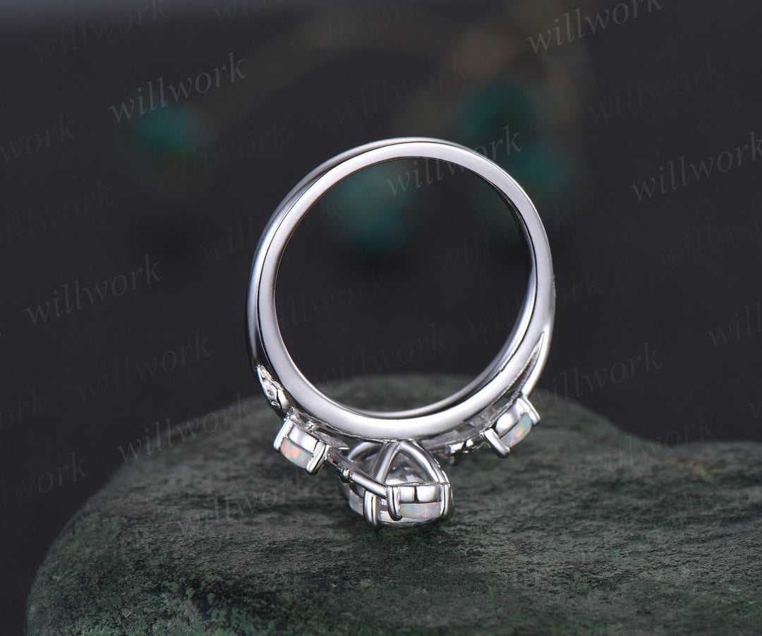 Oval Alexandrite ring vintage leaf marquise opal ring rose gold five stone unique nature inspired engagement ring twig wedding ring women