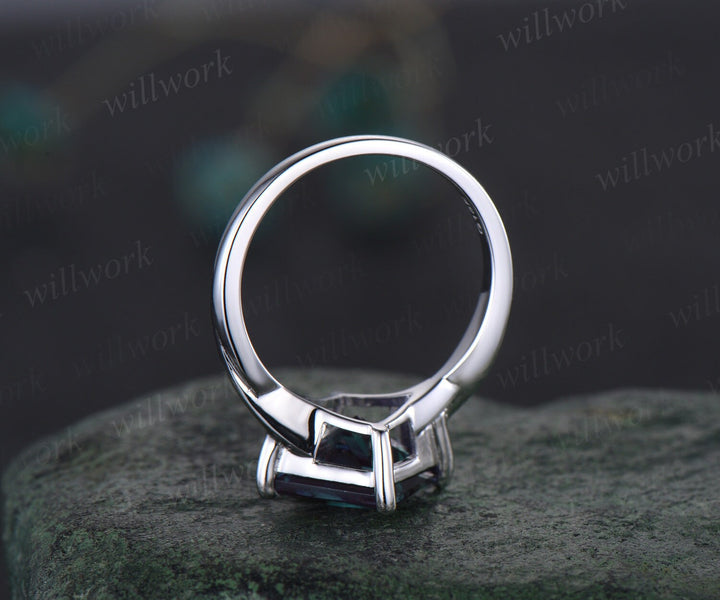 Unique princess Alexandrite engagement ring solid 14k white gold marquise amethyst emerald twisted promise wedding ring set women jewelry