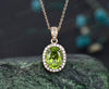 2ct oval cut peridot necklace solid 14k yellow gold vintage unique halo diamond necklace pendant women August birthstone anniversary gift