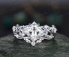 Nature inspired princess cut IGI lab-grown diamond engagement ring set 14k white gold five stone leaf branch ring diamond bridal ring set women gift