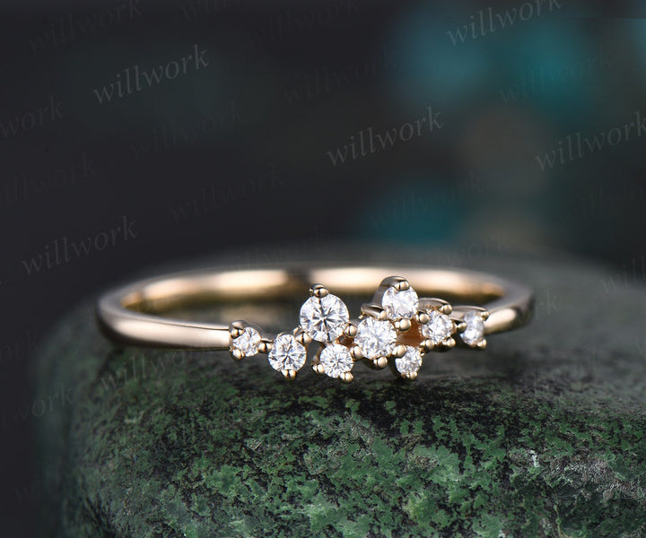 Unique snowdrift diamond wedding band solid 14k yellow gold stacking matching moissanite anniversary bridal ring band women gift for her