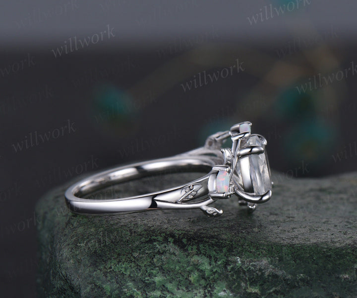 Oval Alexandrite ring vintage leaf marquise opal ring rose gold five stone unique nature inspired engagement ring twig wedding ring women