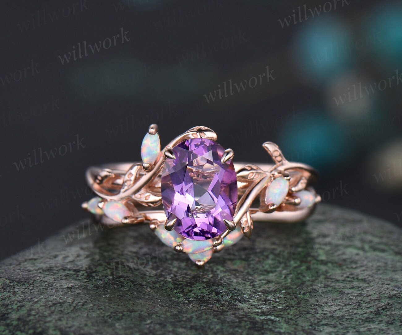 Ring - Oval Purple Upside Down Cabochon Stone