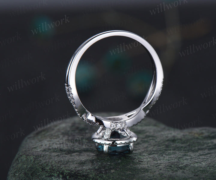 2ct round Alexandrite engagement ring white gold twisted infinity halo diamond ring vintage unique promise wedding anniversary ring women
