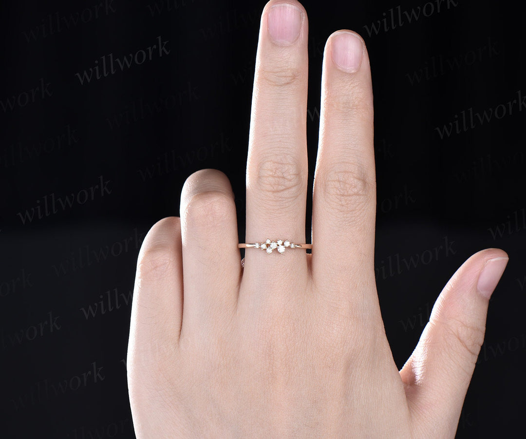 Unique snowdrift diamond wedding band solid 14k yellow gold stacking matching moissanite anniversary bridal ring band women gift for her